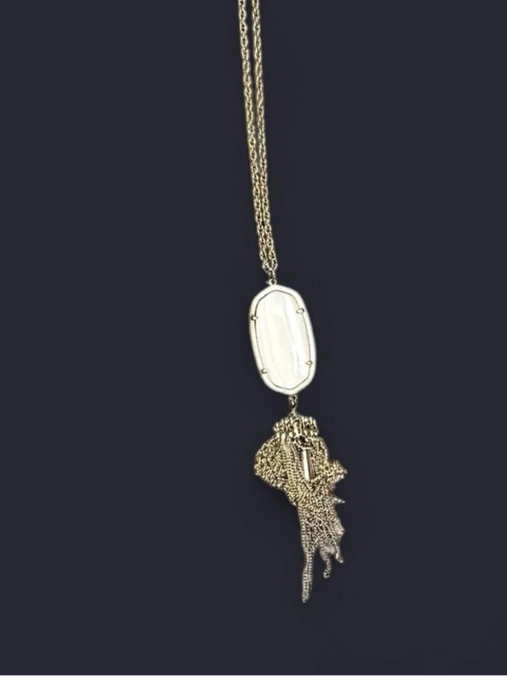 Kendra Scott Gold Necklace with Cream Oval Stone and Tassel
